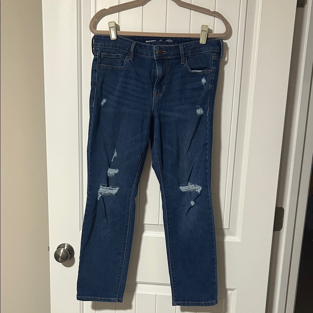 Distressed straight fit jeans